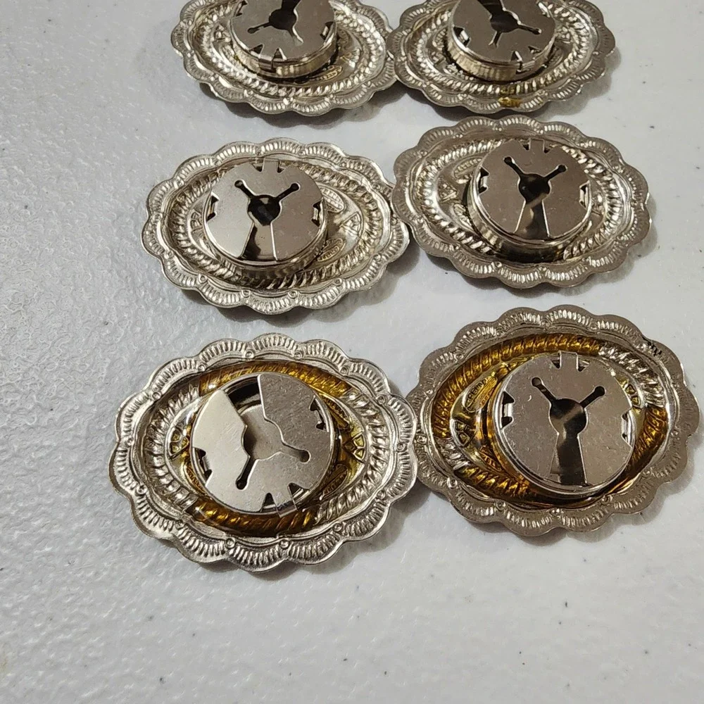 6pc Western Silver Tone Concho button covers Colorful Cabochon Set Southwestern
